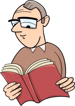 Cartoon Illustration of Reader with Book