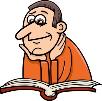 Cartoon Illustration of Reader Man with Book
