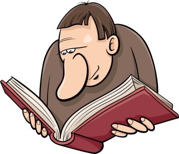 Cartoon Illustration of Reader with Book