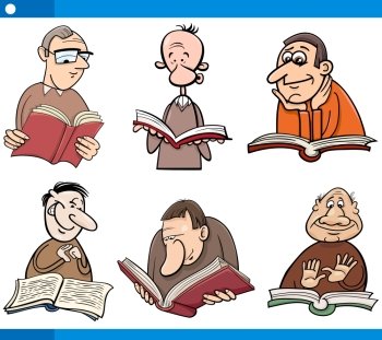 Cartoon Illustration Set of Readers Characters with Books