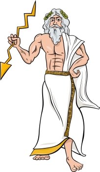 Cartoon Illustration of Mythological Greek God Zeus