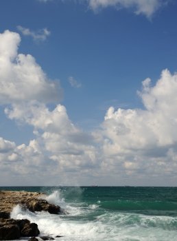 Splash of waves about coastal stones. Splash of waves about coastal stones. Crimea, Ukraine
