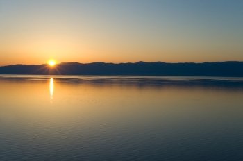 the sunset at Lake Baikal in summer