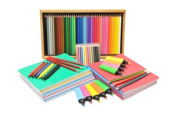notebooks and pencils isolated on a white                                     