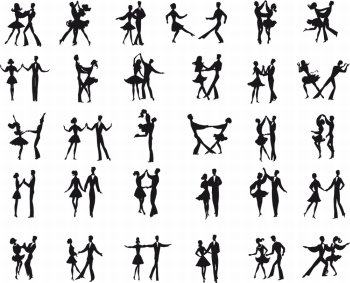 Collection of vector ballroom pair dancers silhouetes 