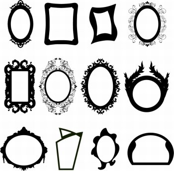 Set of different modern and ancient mirrors silhouettes. Vector illustration.