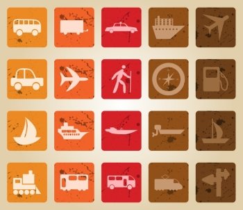 Transportation set of different vector web icons. Retro style.