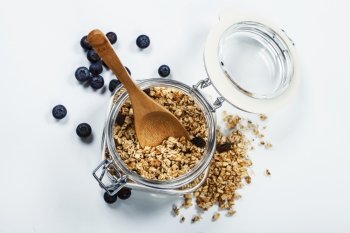 Healthy breakfast - muesli and berries - health and diet concept