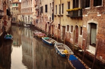 Vintage photo of small canal in Venice, Italy