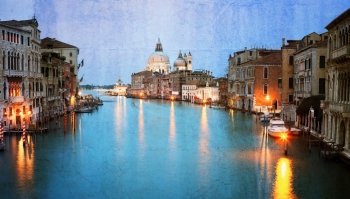 Vintage image of Grand canal at sunset, Venice, Italy