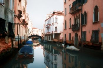 Oil painting style picture of small canal in Venice, Italy