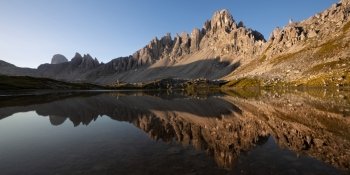 Lago dei Piani at sunny morning, Tre Cime, Italian Dolomites