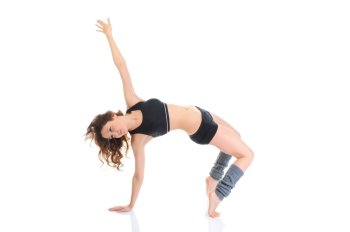 Dancing fitness  young woman. isolated on a white background