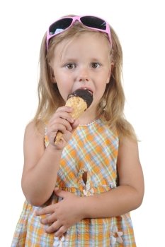 child eating ice cream. Isolated on a white background