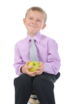 little boy with apple. Isolated on white background