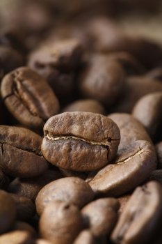 Roasted coffee beans in closeup