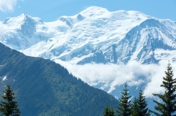 Mont Blanc mountain massif (Chamonix valley, France, view from Plaine Joux outskirts).