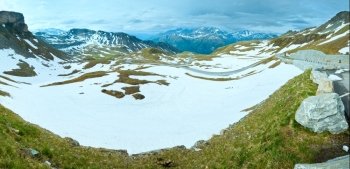 Tranquil summer Alps mountain panorama (view to Grossglockner High Alpine Road). 