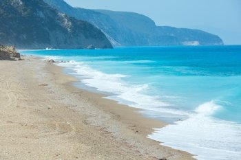 Beautiful summer Lefkada coast stony beach (Greece, Ionian Sea, )
