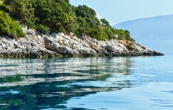 Summer coast view from motorboat (Kefalonia, not far from Agia Effimia, Greece)
