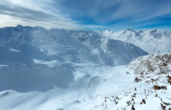 Morning winter  Dolomiten mountain landscape. Ski resort  Obergurgl - Hochgurgl, Tirol, Austria.