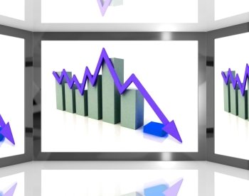    . Falling Arrow On Screen Showing Decreasing Financial Chart Or Monetary Crisis