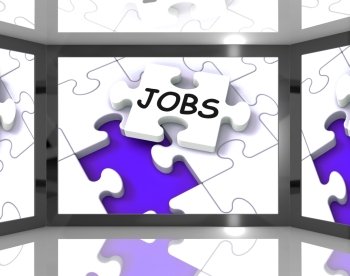    . Jobs On Screen Showing Job Recruitment And Careers