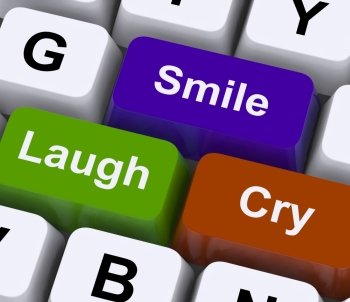 Laugh Cry Smile Keys Represent Different Emotions. Laugh Cry Smile Keys Representing Different Emotions