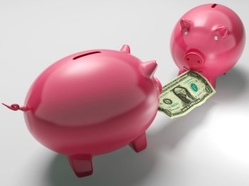 Piggybanks Fighting Over Money Shows Monetary Consumption Or Bank Deposit