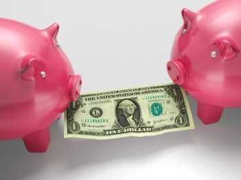 Piggybanks Eating Money Shows Financial Crisis Or Monetary Fraud