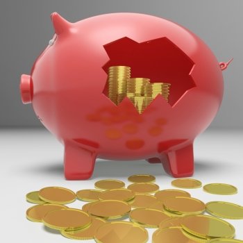 Broken Piggybank Showing Financial Savings And Earnings