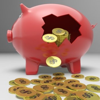 Broken Piggybank Shows Financial Deposit Or Fortune