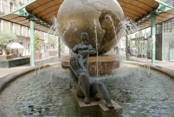 Fountain in square Spain in Valladolid, Castilla y Leon, Spain
