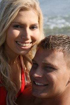 Close-up of caucasian couple smiling