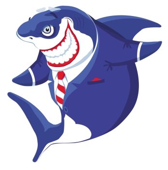 Cartoon smiling  shark in the suit. Vector illustration
. Business Shark
