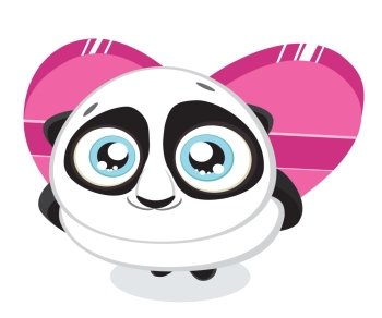 Cute  panda hiding heart shaped gift box isolated. Vector eps8
. Panda with heart
