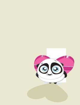 Cute  panda hiding heart shaped gift box with copy space 5000x6553. Vector eps8
. Valentine Day Card
