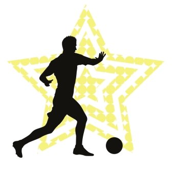 Soccer player vector silhouette on stylized star background. EPS 10