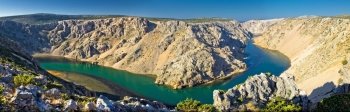 Grand canyon of Zrmanja river panoramic view, Winnetou filming location, Dalmatia, Croatia