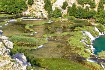 Tufa cascades of Krupa river- amazing green landscape in Croatia