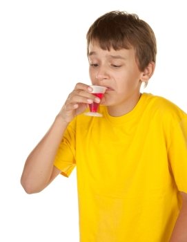 boy has to drink the really disgusting red cherry medicine
