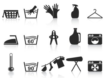 isolated black laundry icons set on white background