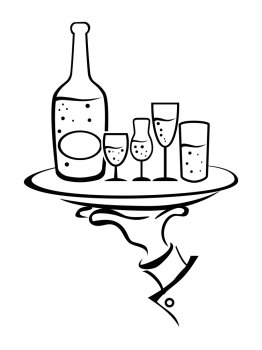 isolated outline of Waiter Hand Holding Wine Tray from white background	