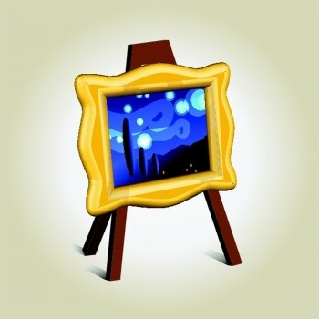 Art piece in golden frame vector icon, symbol of imaging