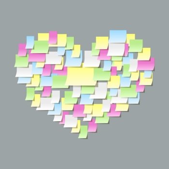 Sticky notes in a heart shape, office confession for a v-day