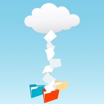 Data files from cloud computing technology streaming into file folders