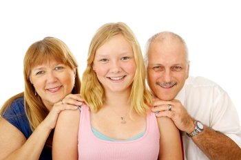 Beautiful blond, blue eyed family.  Father, mother and teen daughter.  