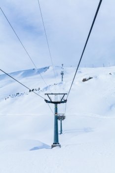 Mountains ski resort. Cable car. Winter in the swiss alps. mountain lift (funicular)