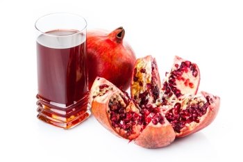 Pomegranate isolated on white background. Pomegranate juice