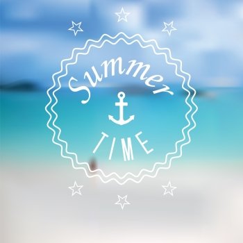 Summertime label with blurred summer sea beach background. Mesh vector illustration.